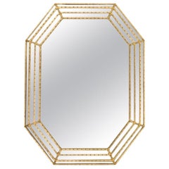 Retro Labarge Gold Faux Bamboo Octagonal Mirror