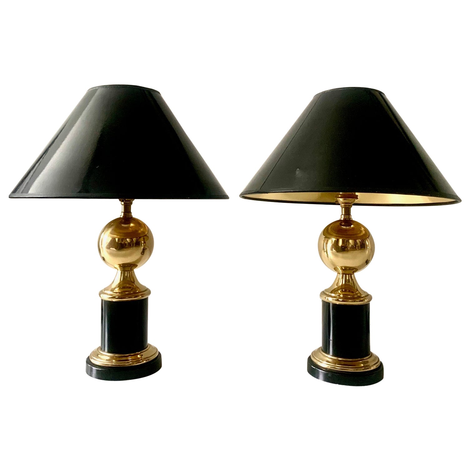 Pair Mid Century Brass And Metal Lacquered Maison Charles Syle Table Lamps For Sale