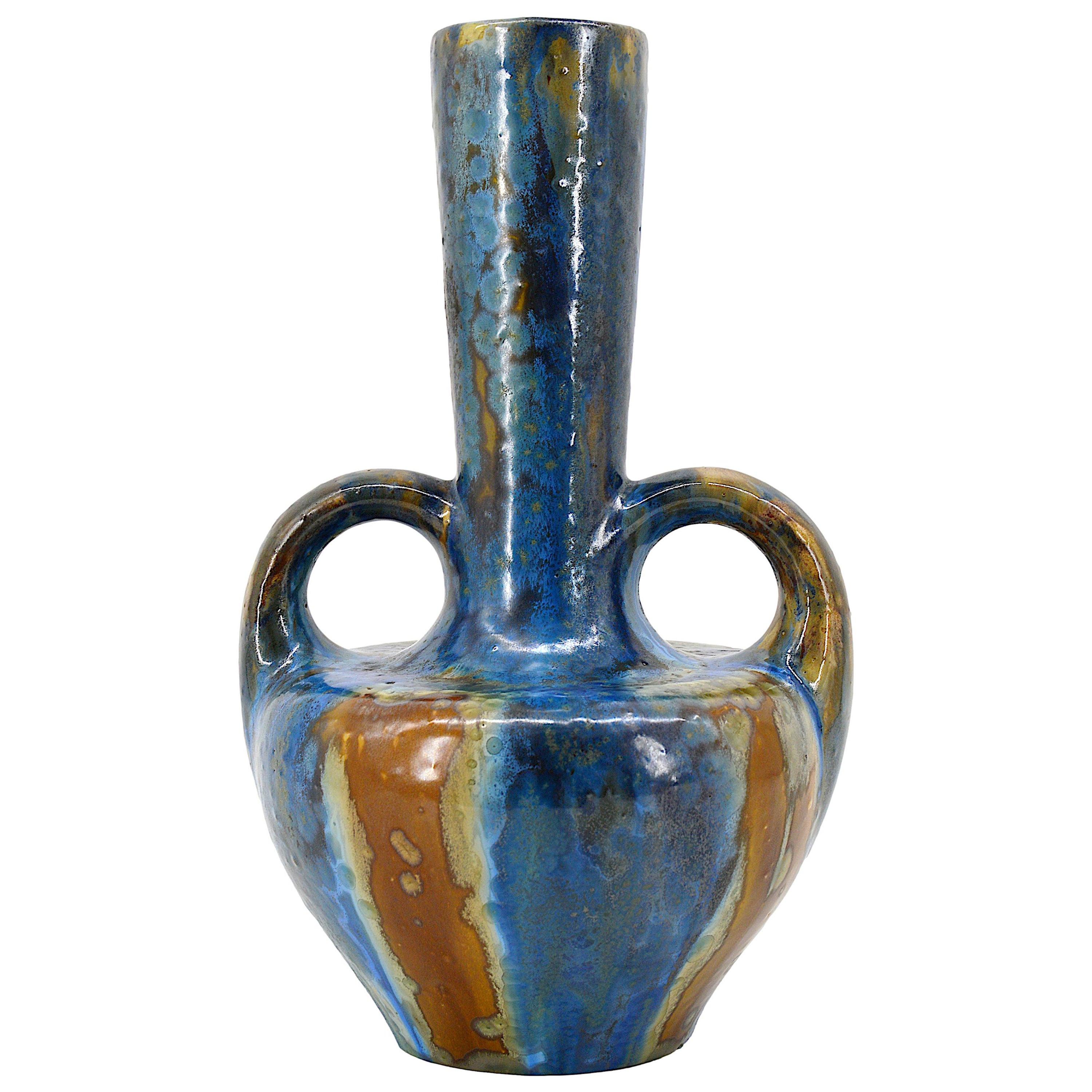 PIERREFONDS French Art Deco Stoneware Vase, 1920s For Sale