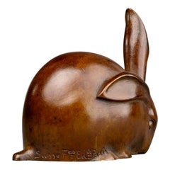 E.M.Sandoz : "Lapin oreille dressée", Bronzeskulptur, Guss Susse Frères um 1930