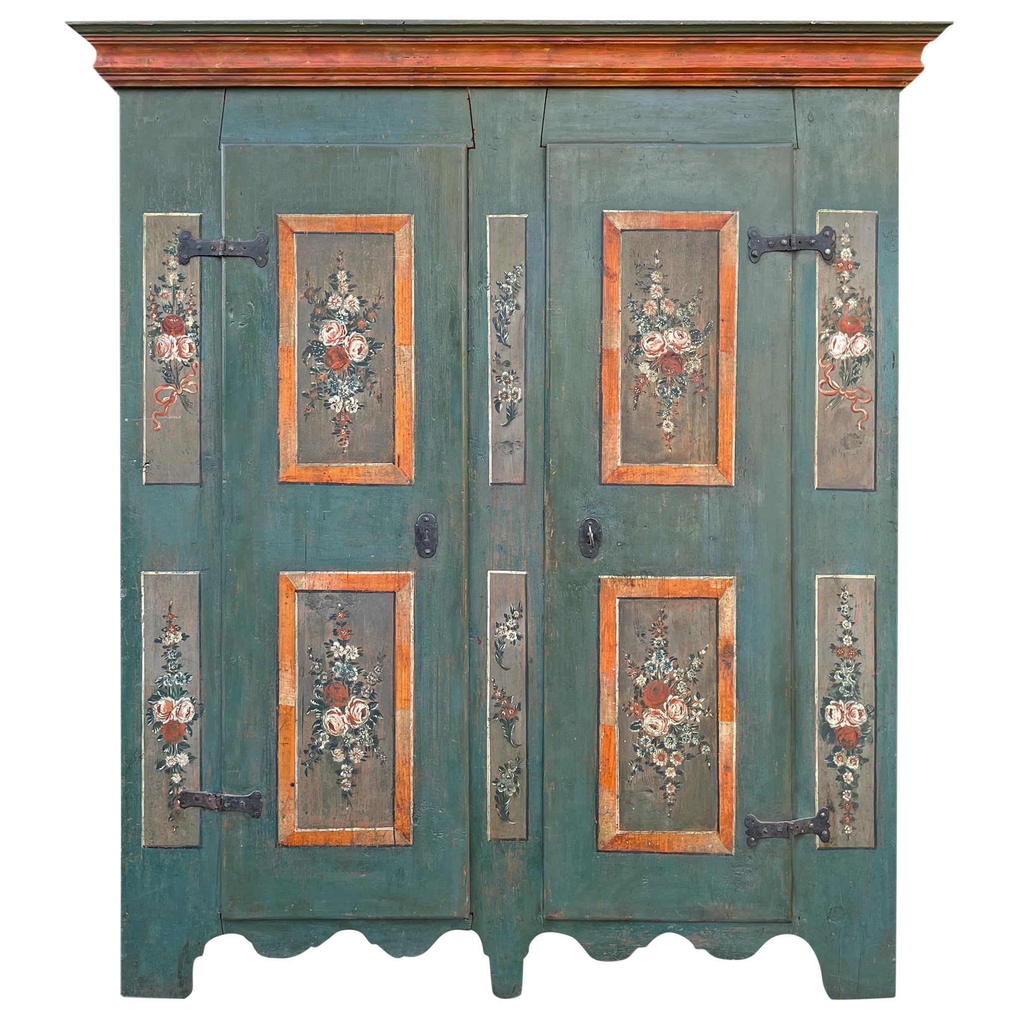 18th Century Blue Floral Painted Cabinet