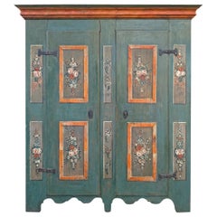 Antique 18th Century Blue Floral Painted Cabinet