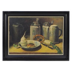 Vintage Original Oil Painting French Kitchen Still Life