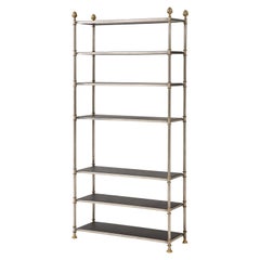 Maison Jansen Attributed Steel And Brass Etagere With Leather Shelves