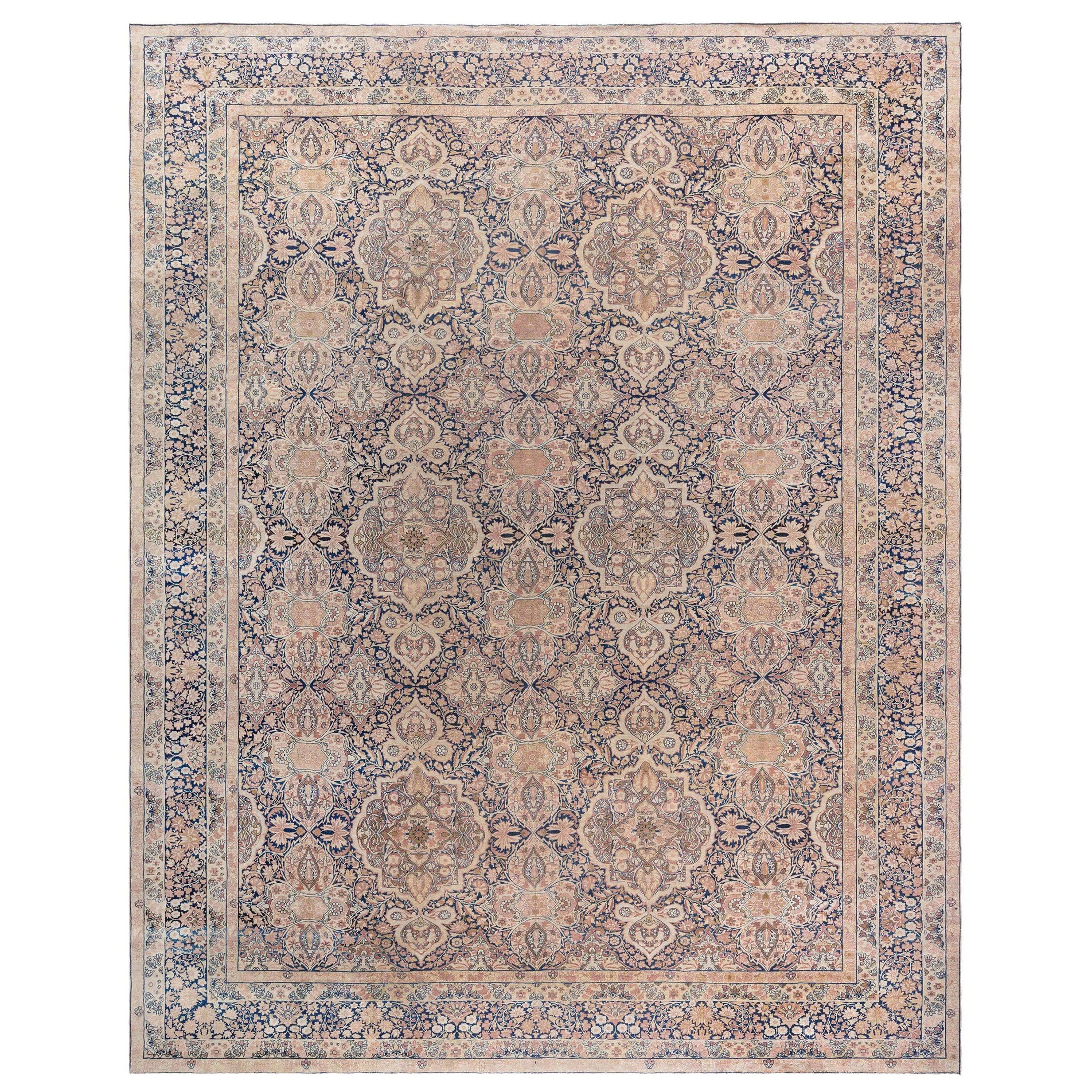 Antique Persian Kirman Brown Rug For Sale