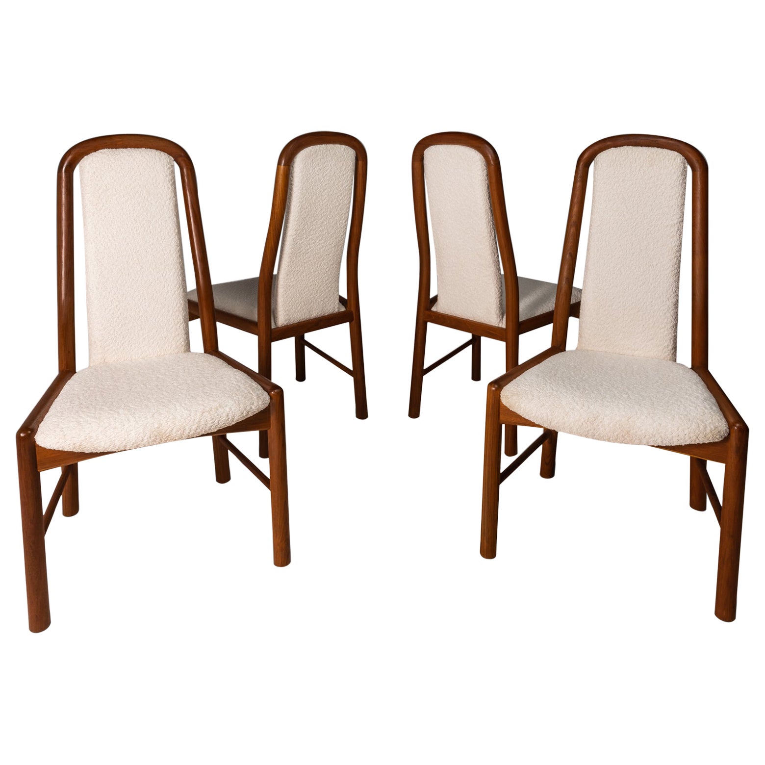 Set of Four (4) Scandinavian Dining Chairs Teak & Bouclé by Benny Linden, 1970's