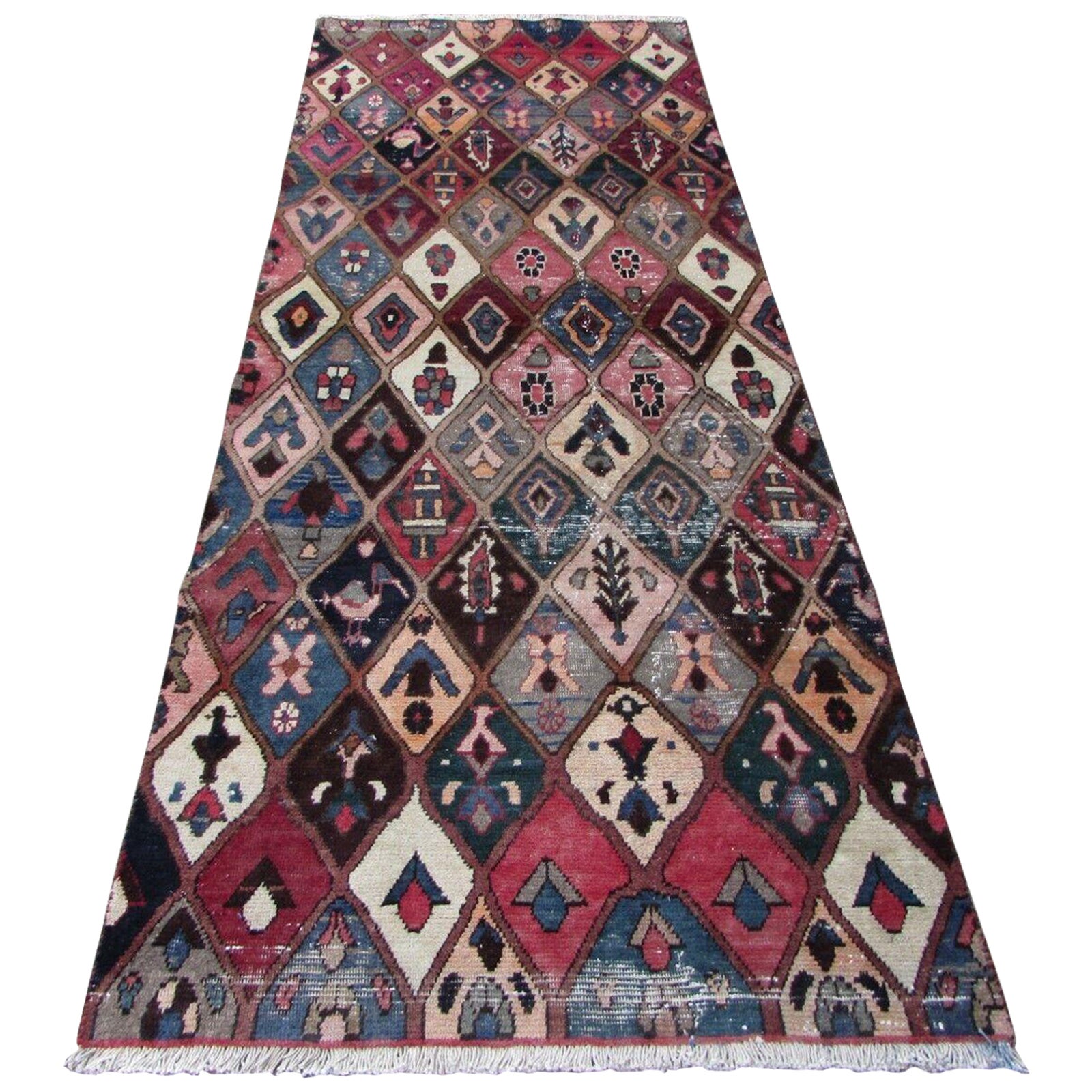 Handmade Vintage Persian Style Bakhtiari Runner Rug 3.3' x 8.5', 1970s, 1Q59 For Sale