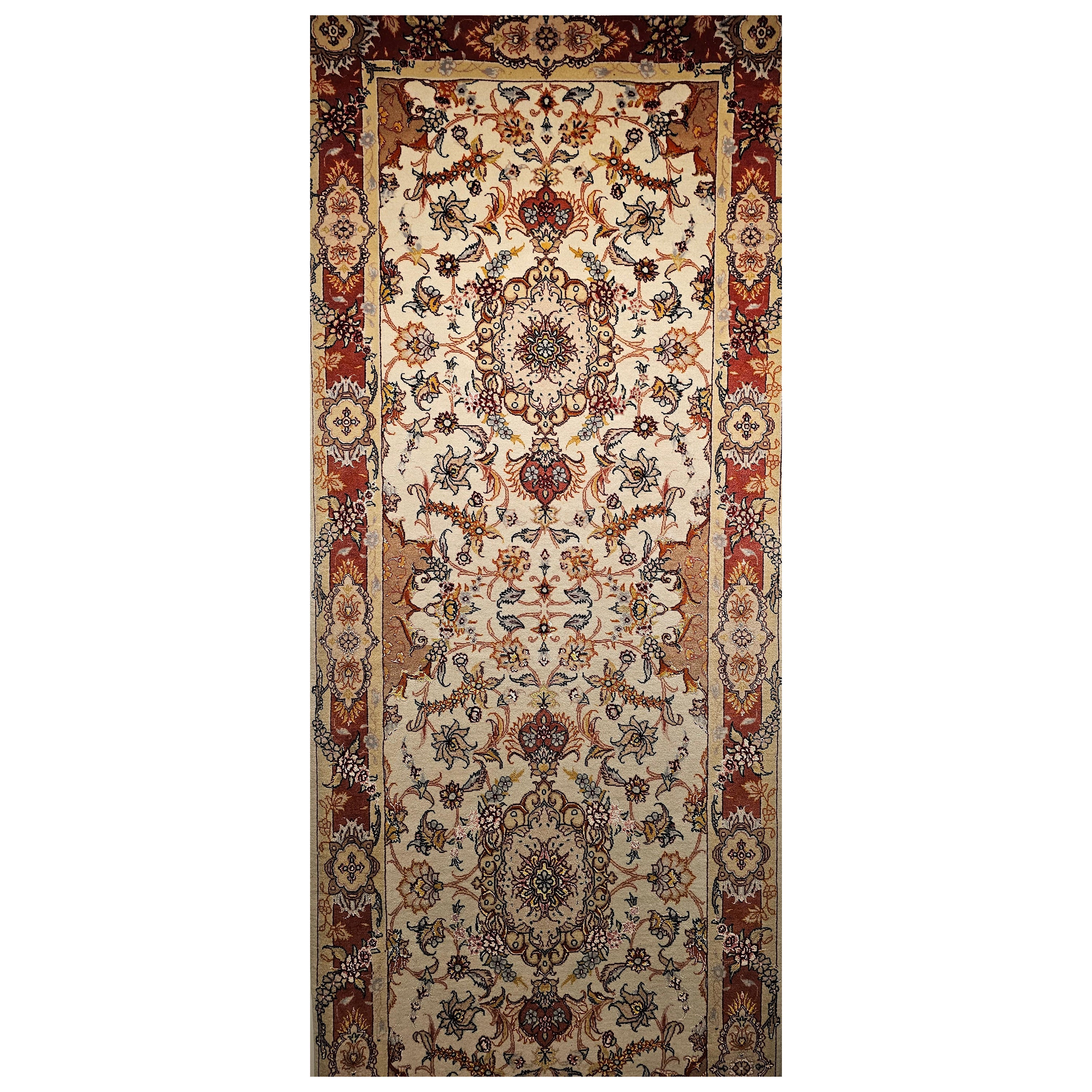 Vintage Persian Tabriz Runner in a Floral Pattern in Salmon, Pink, Ivory, Blue