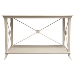 AM Contemporary  Table Consolle en bois laqué blanc avec finitions en bois