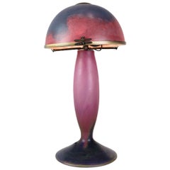 Antique French Table Lamp Made In Dark Purple & Bordeaux By Le Verre Francais From 1920s