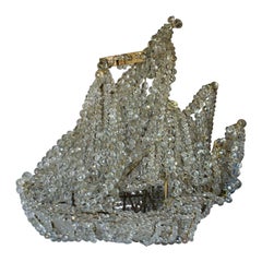 Französischer Galeon-Kronleuchter mit Kristallperlen, Mid-Century Modern, 50er Jahre XL, Galeon, restauriert