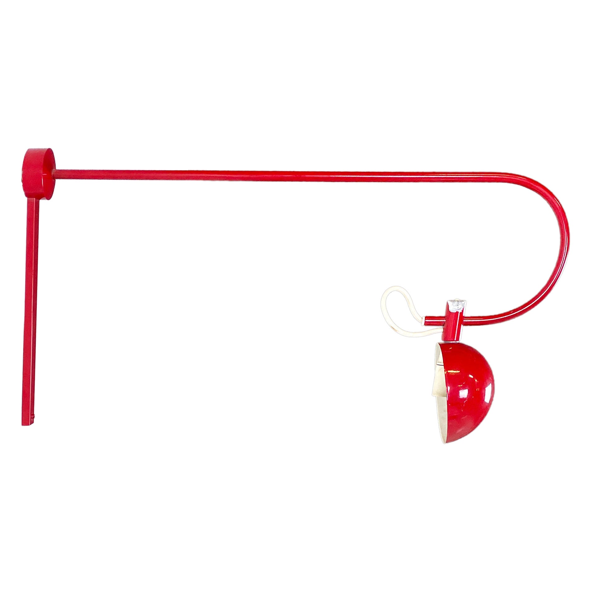 Italian modern Wall adjustable arm lamp in red and white metal, 1970s For Sale