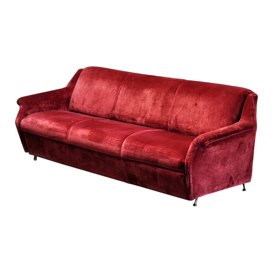 Italienisches 3-Sitzer-Sofa aus der Mitte des Jahrhunderts aus Samt, 1950er Jahre