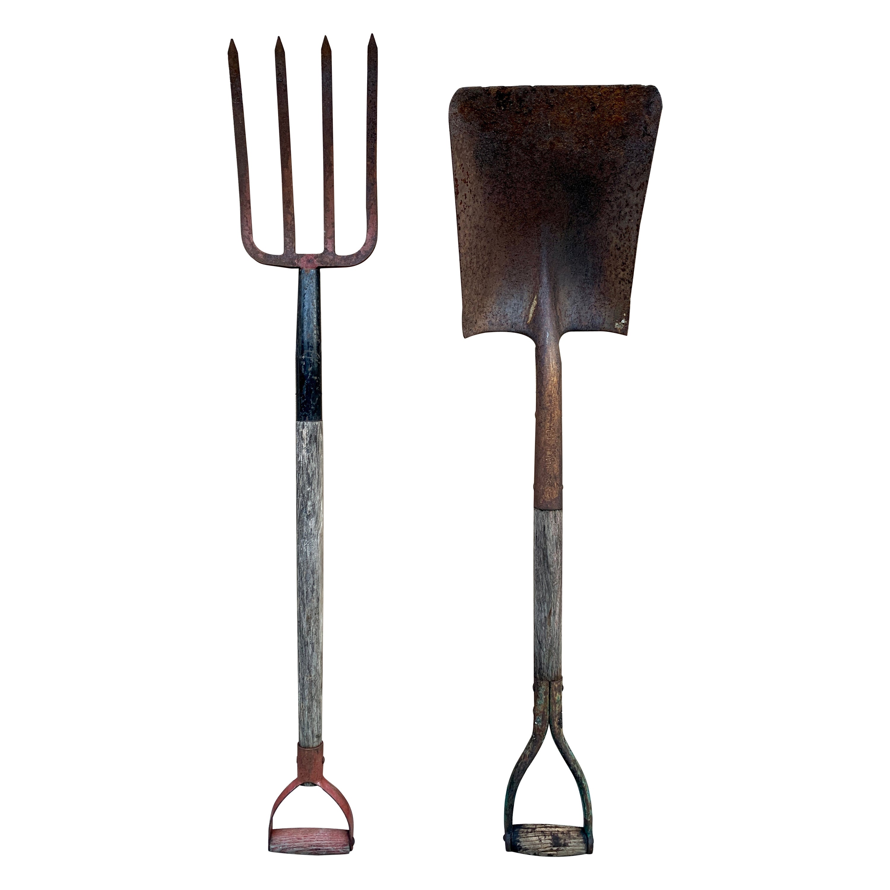 Paire d'outils de jardinage en bois et en fer du début du 20e siècle