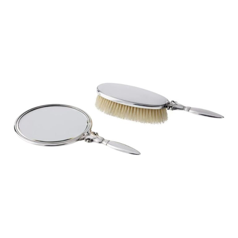 Georg Jensen Sterling Silver Mirror and Brush 172 For Sale
