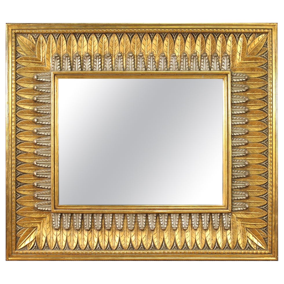 20th Century Carved Gilded Silvered Wood Italian mirror, 1970s For Sale