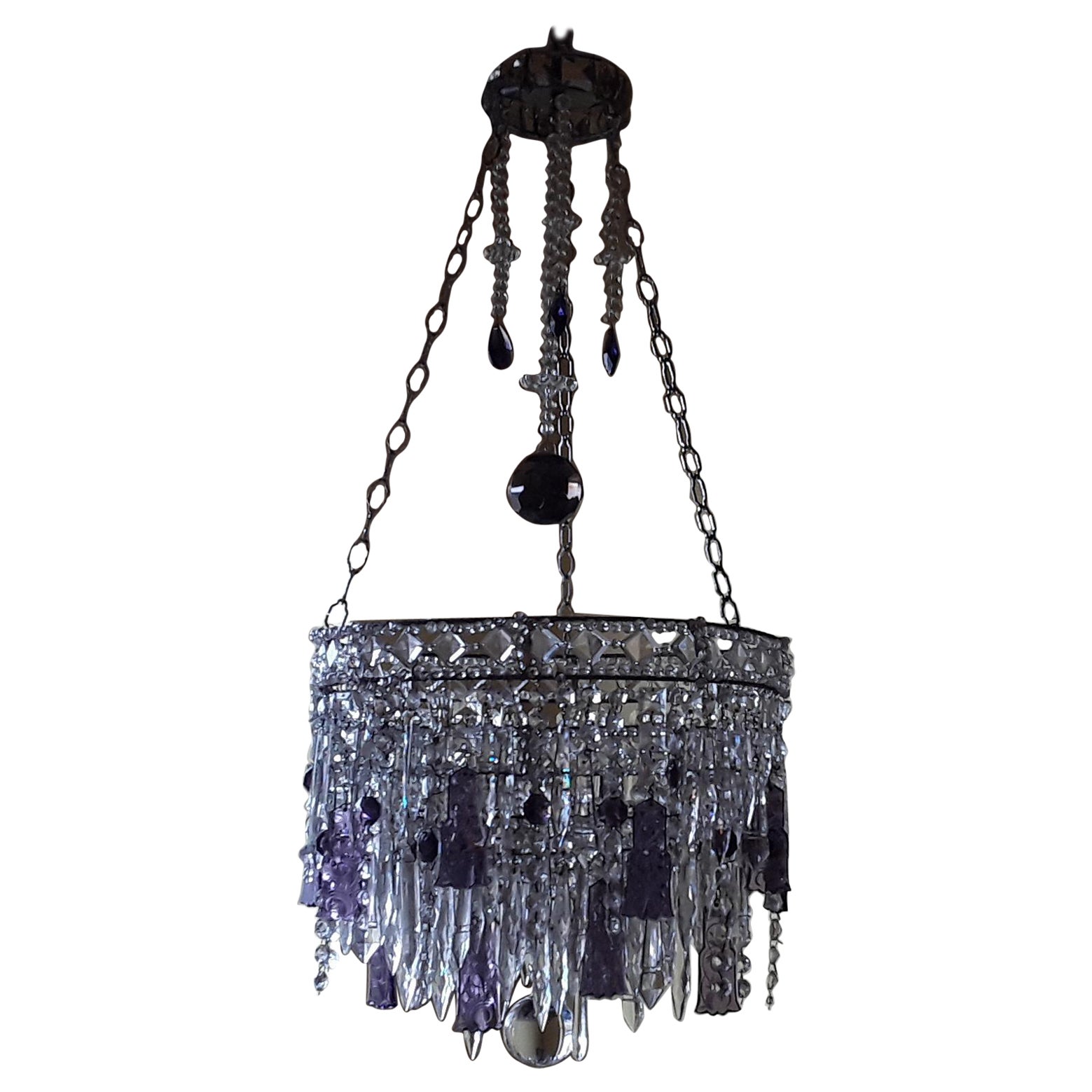 1940s French Regency Cut Amethyst & Clear Loaded with Crystal Tiered Chandelier For Sale