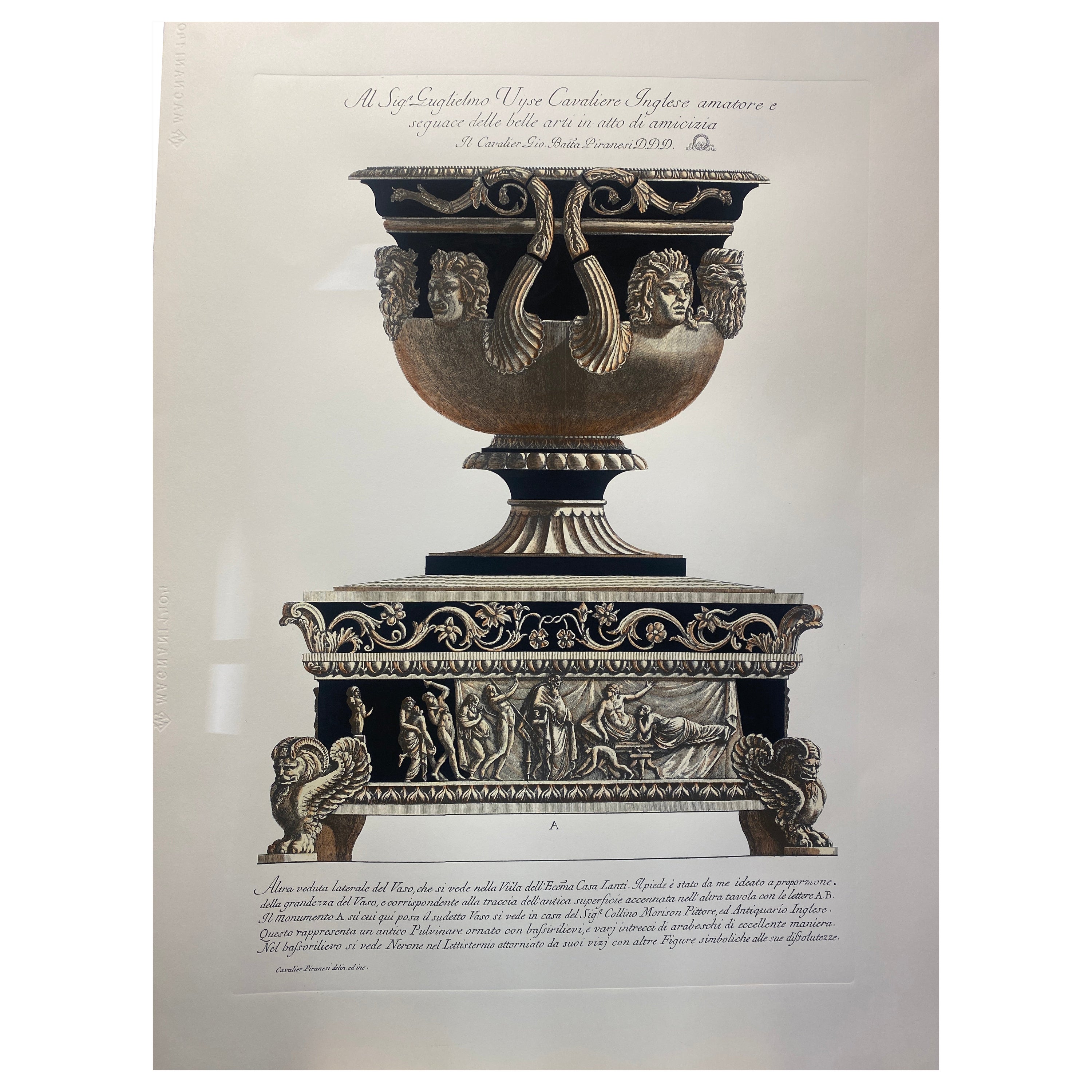 Contemporary Italian Hand Coloured Vase Print in Villa Lante G.B Piranesi 1 of 2 For Sale