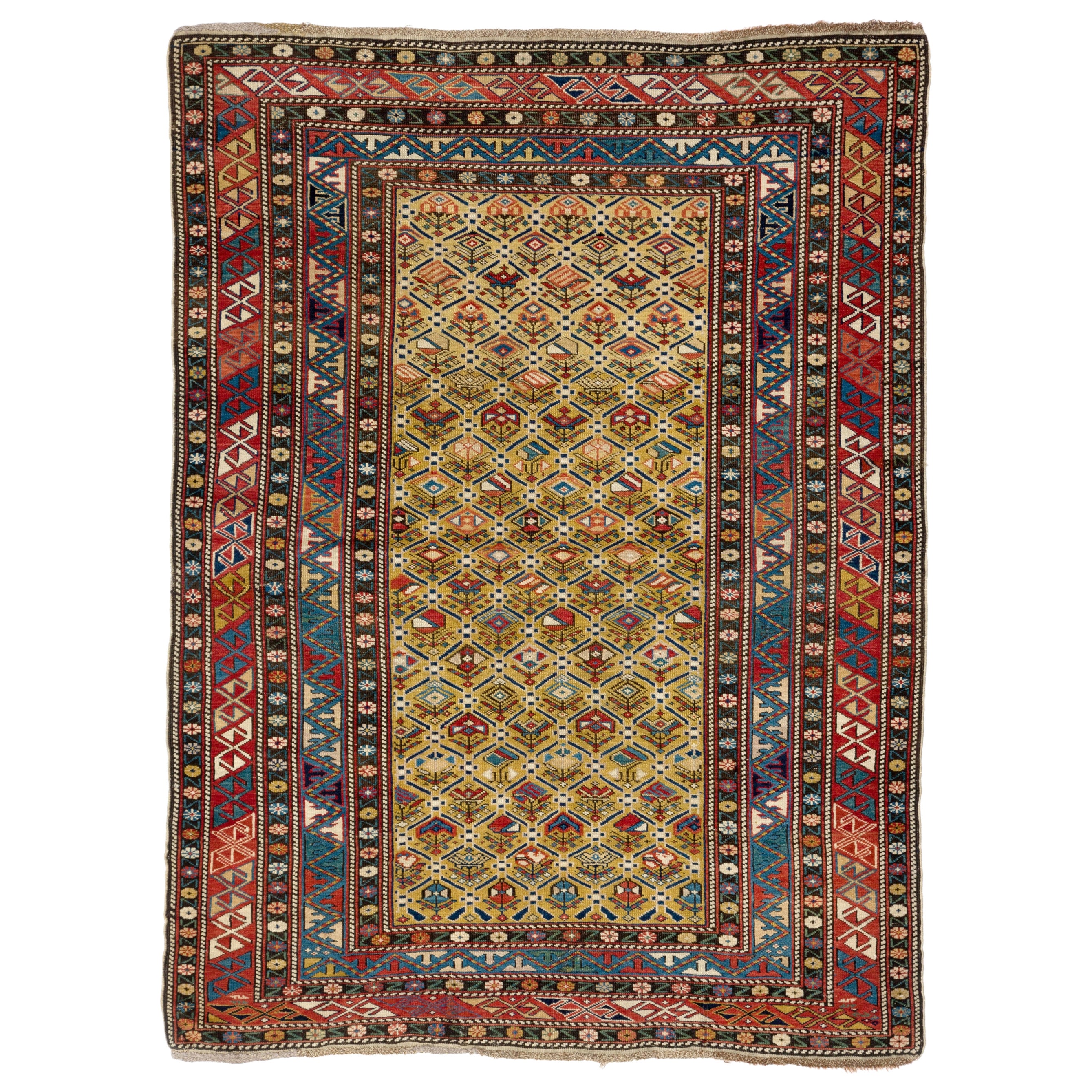 4x5.5 Ft Fine Antique Caucasian Shirvan Rug. Yellow Ground. Excellent Condition For Sale