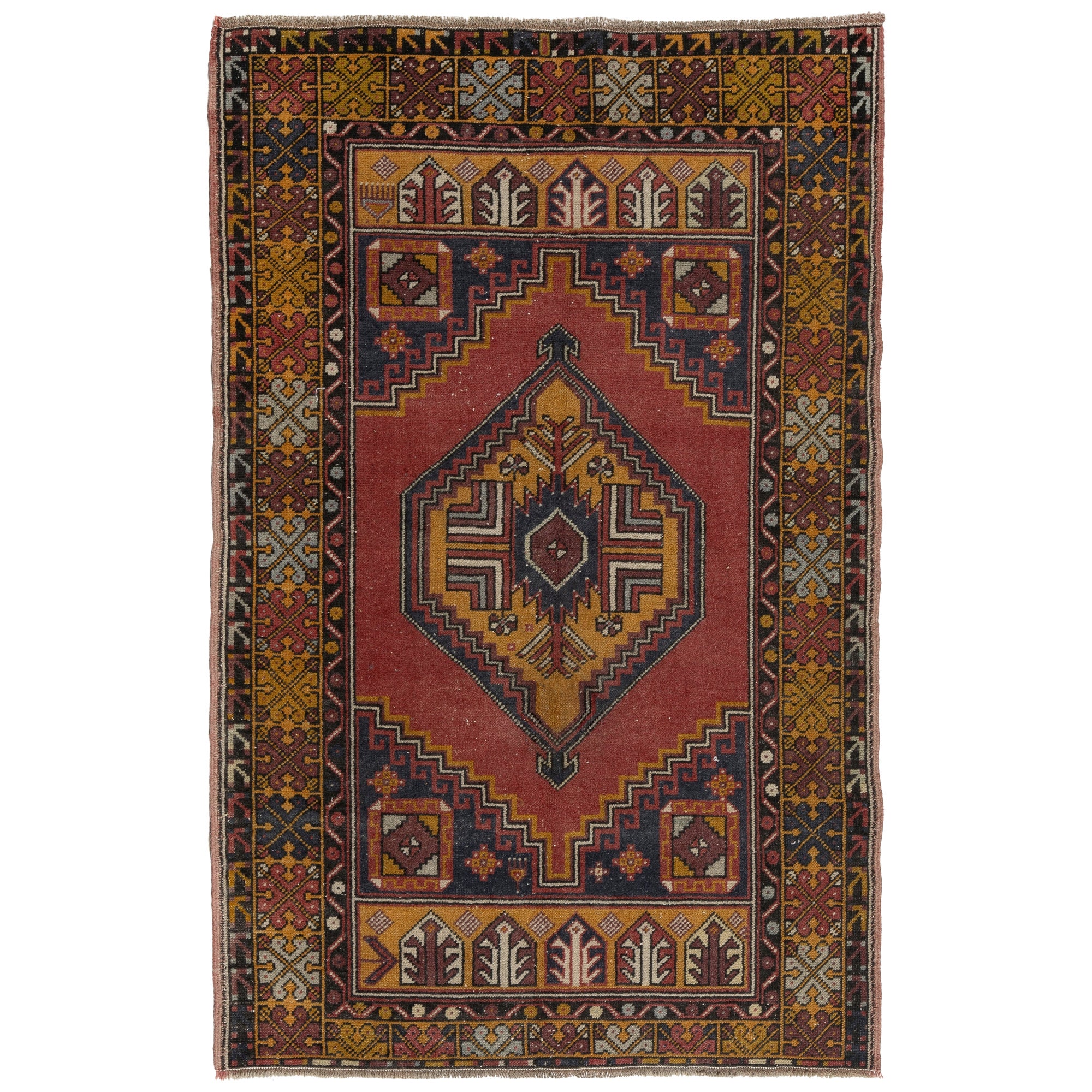 3.8x5.8 Ft Unique Handmade Vintage Oriental Rug, Traditional Tribal Style Carpet For Sale