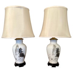 Pair of Japanese Hand Painted Porcelain Lamps