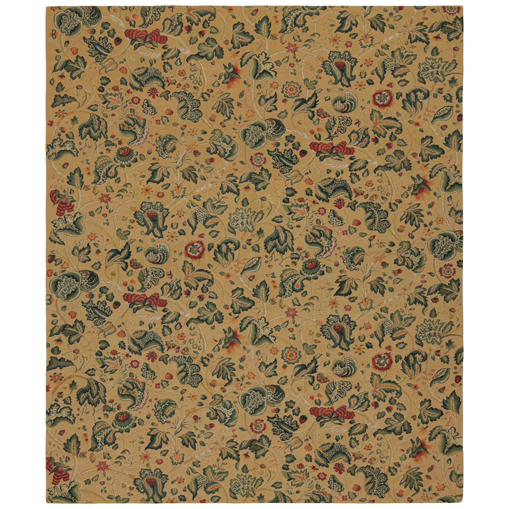 Rug & Kilim's Flachgewebe-Teppich in Creme mit Blumenmuster 'Tudor' im europäischen Stil im Angebot