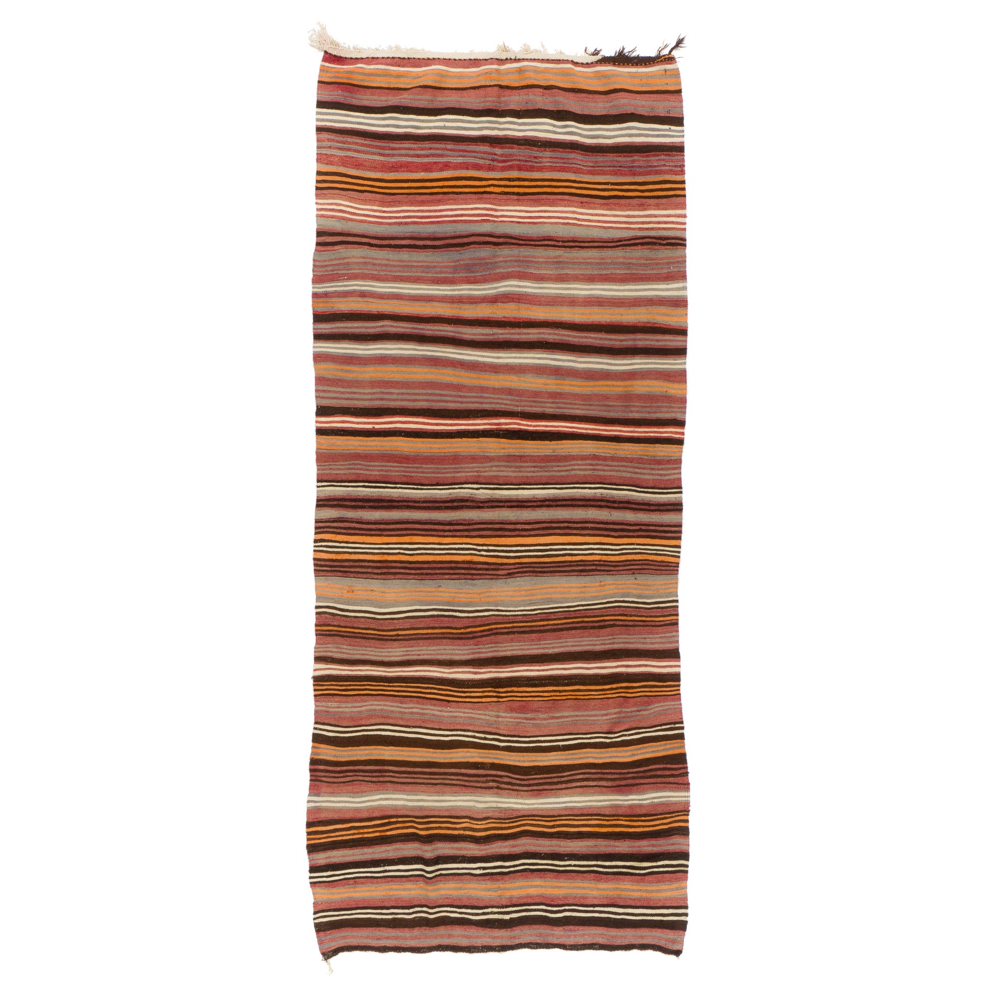 5x11.8 Ft Handmade Vintage Striped Turkish Runner Kilim. Flat-Weave Colorful Rug For Sale