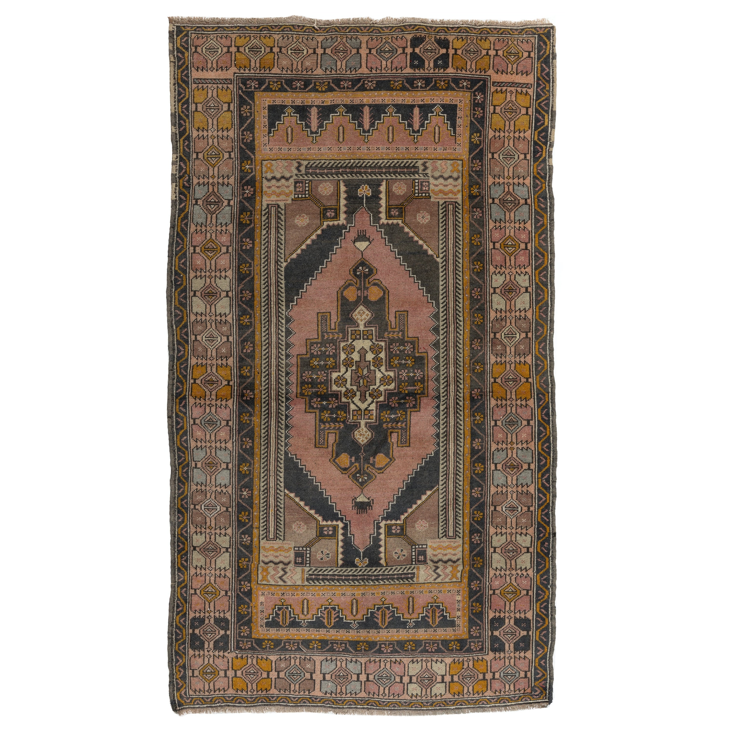 4.4x7.3 Ft Handmade Mid Century Turkish One-of-a-kind Rug with Tribal Style For Sale