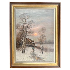 "Winter's Glow" 19th Century Dutch School Painting by Johann Jungblut 