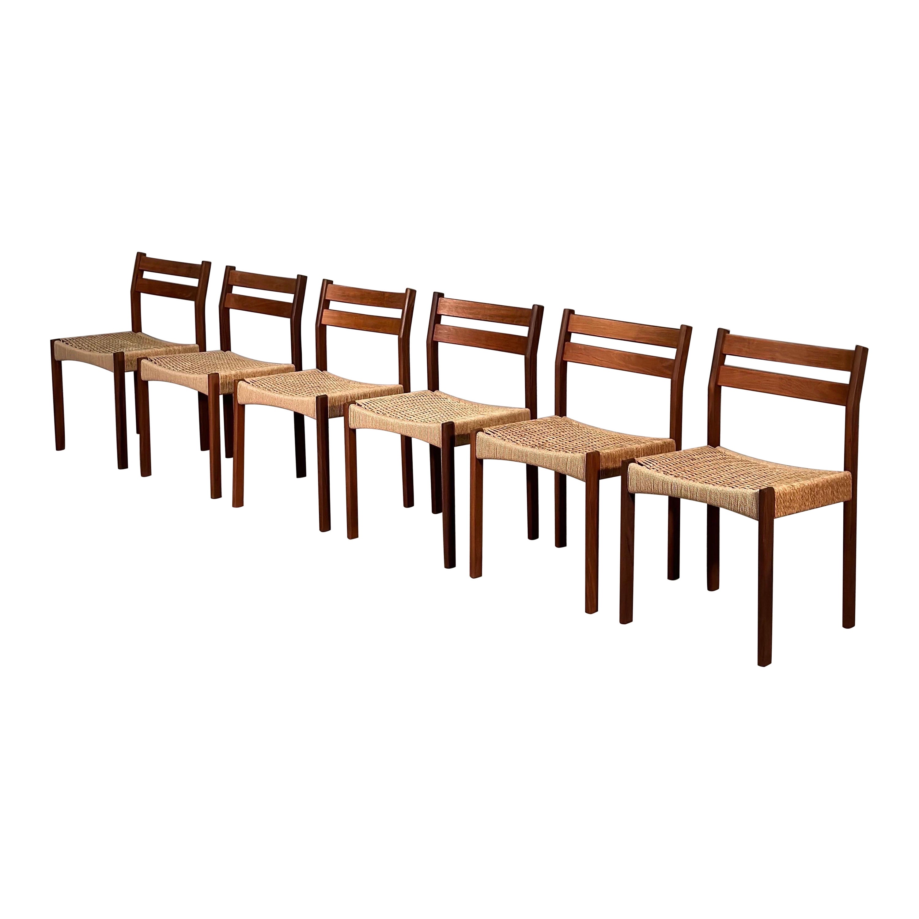 Set of 6 Danish Teak And Paper Cord Dining Chairs Designed By Arne Hovmand Olsen