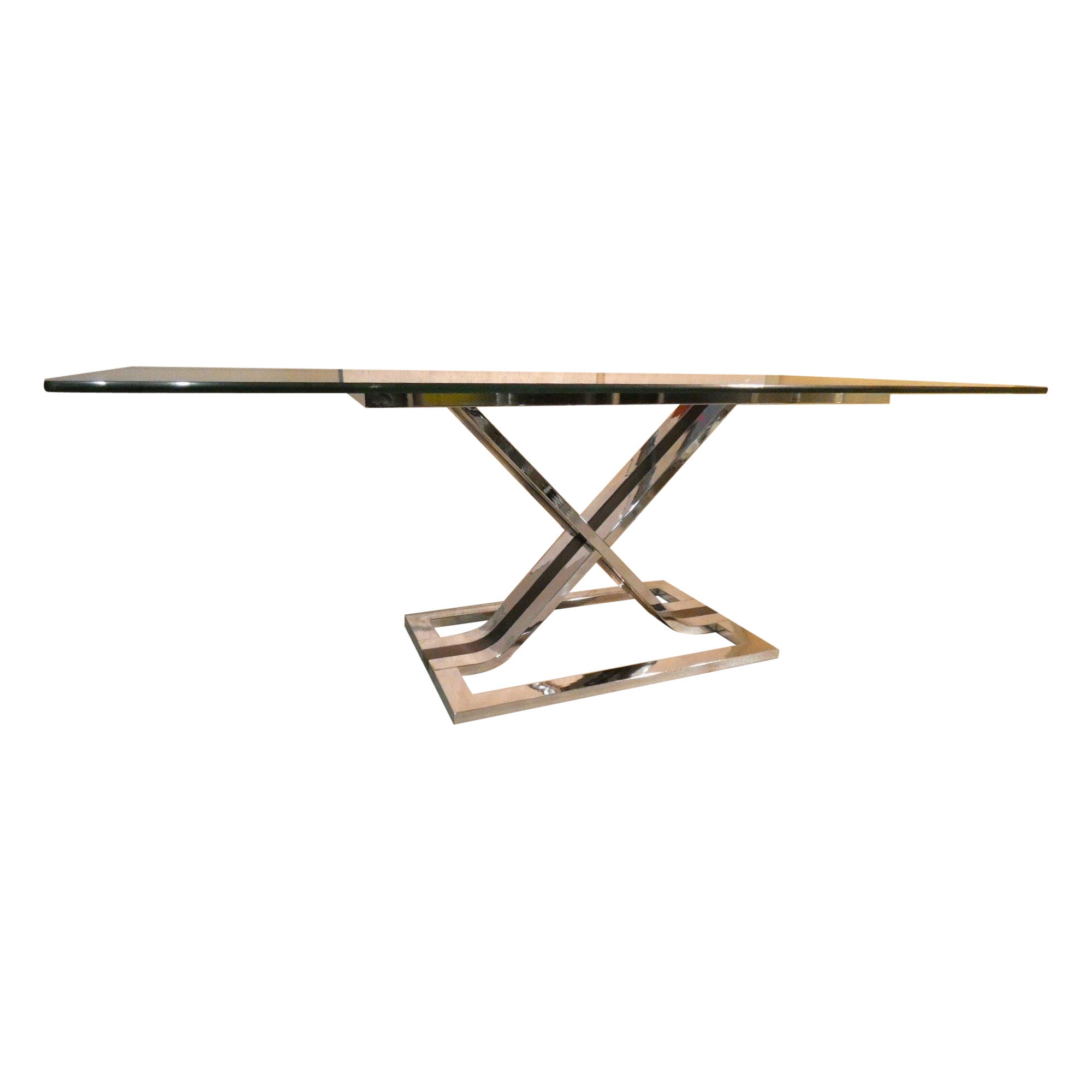 Steel and Glass Dining Table, Italy 1970s For Sale