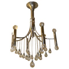 Chromed Steel and Crystal 6-light Chandelier, Italy 1970s