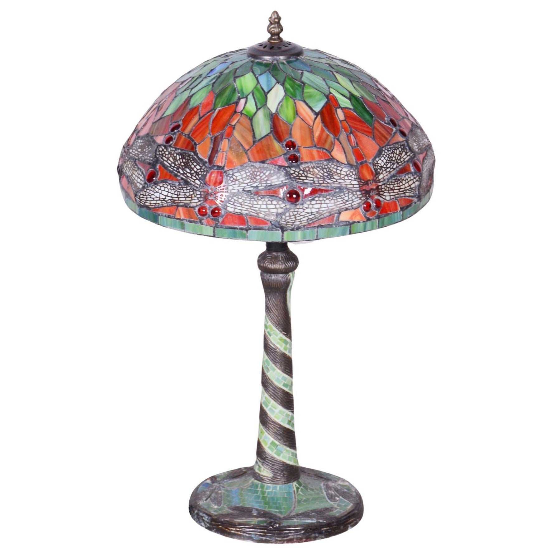 Original Art Deco Table Lamp, Enameled Bronze, Glass Shade, France, 1970s For Sale