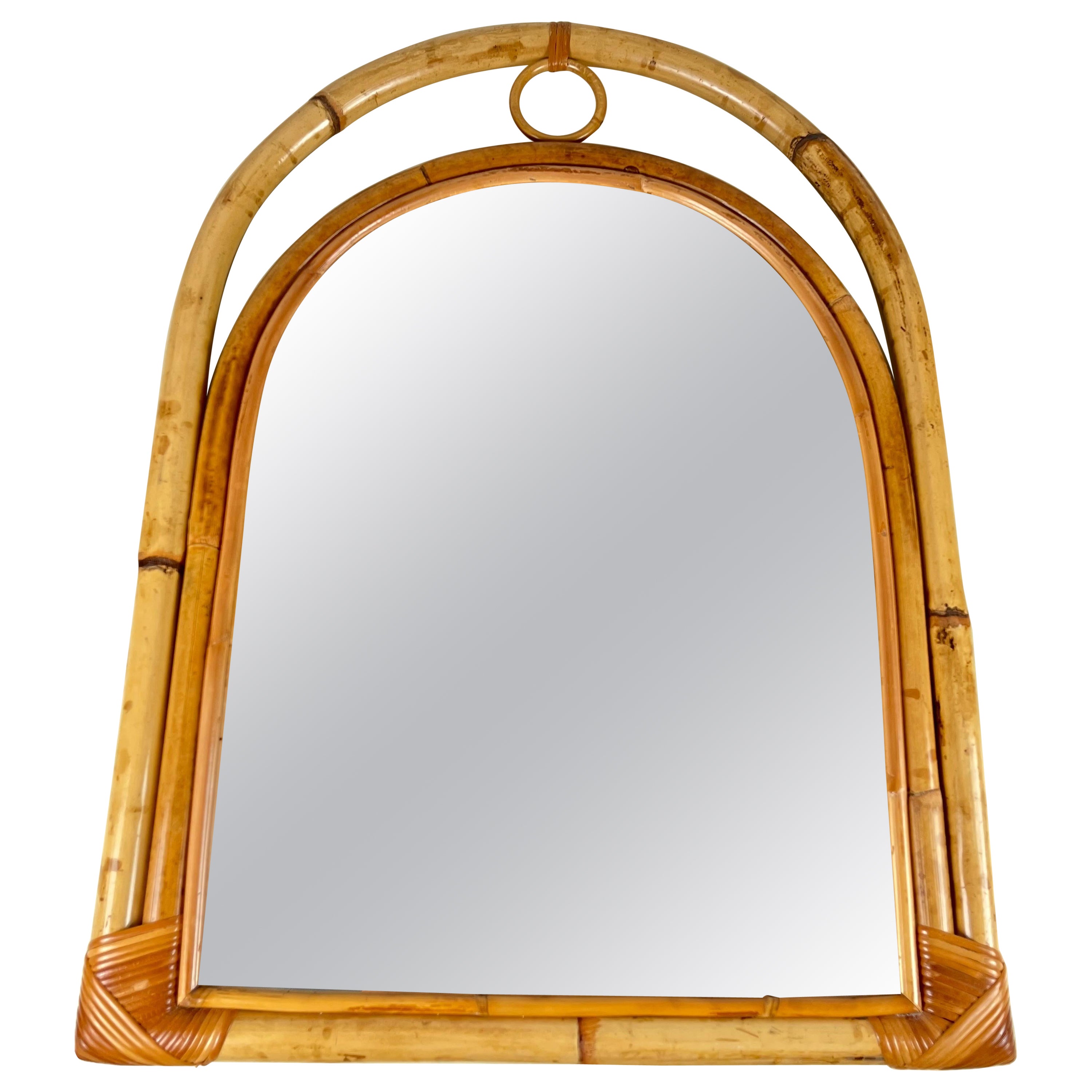 Bamboo Italian Arch Mirror Attributed To Vittorio Bonacina 1970s For Sale