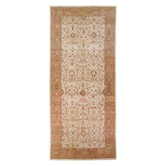 Antique 1900s Sultanabad Persian Gallery Wool Rug In Beige and Orange With Floral Motif