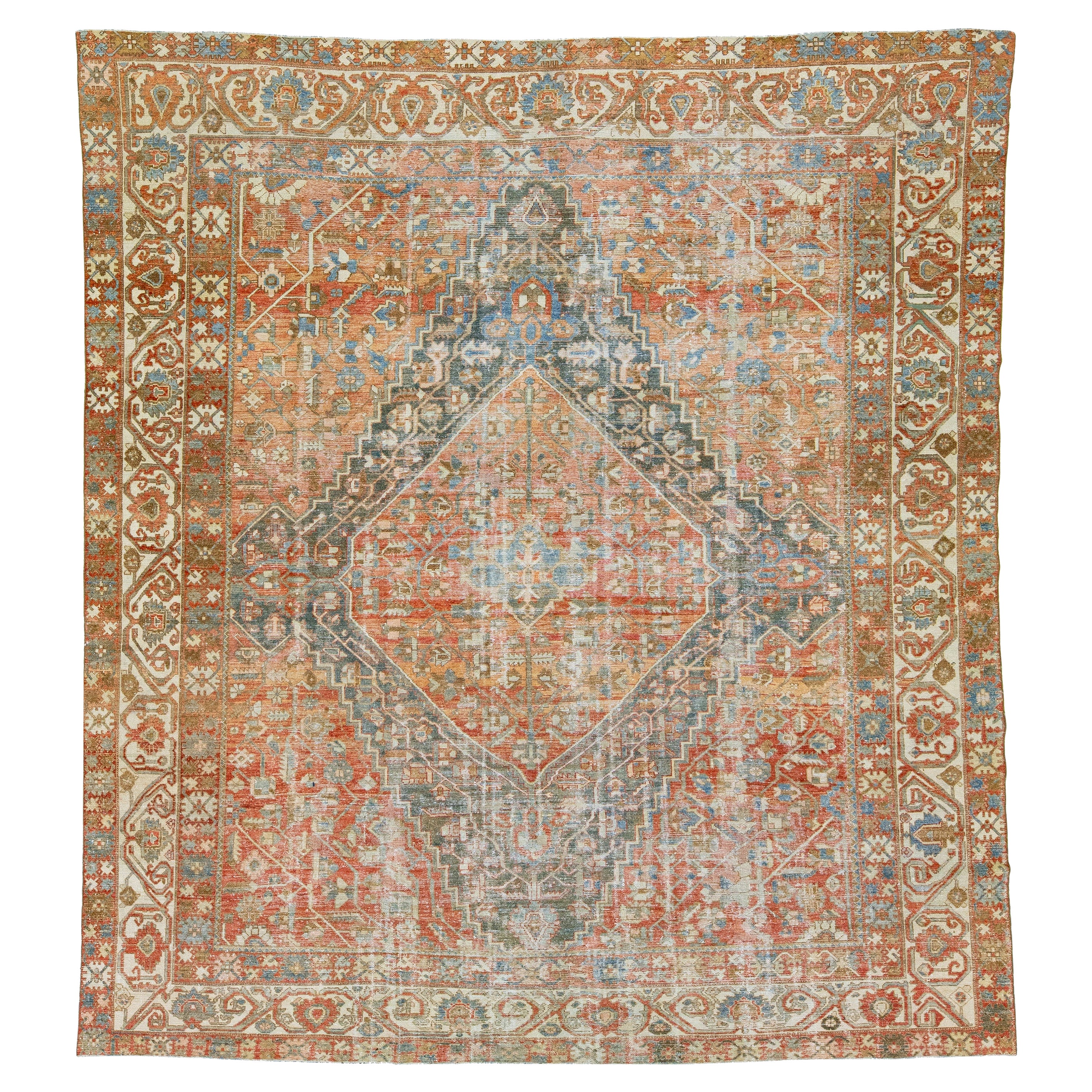 Allover 1900s Antique Persian Bakhtiari Wool Rug In Rust Color  For Sale