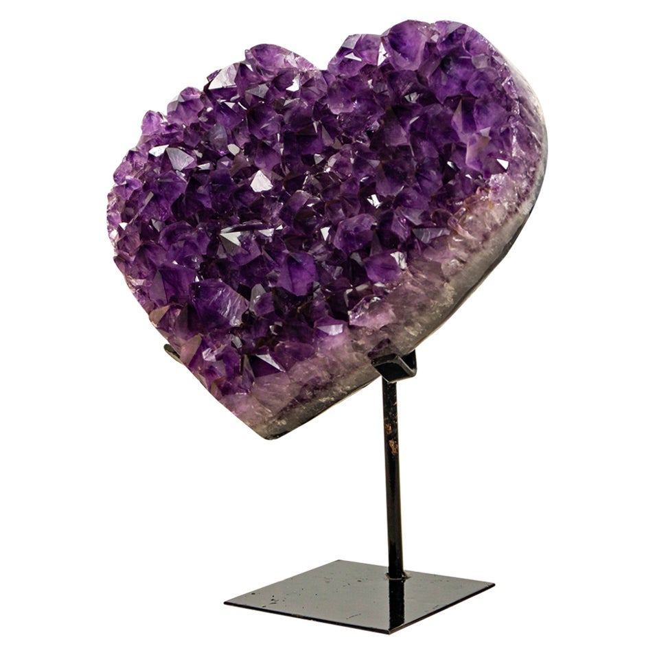 Hand-carved Amethyst Heart featuring Large AAA Deep Purple Amethyst Druzy For Sale