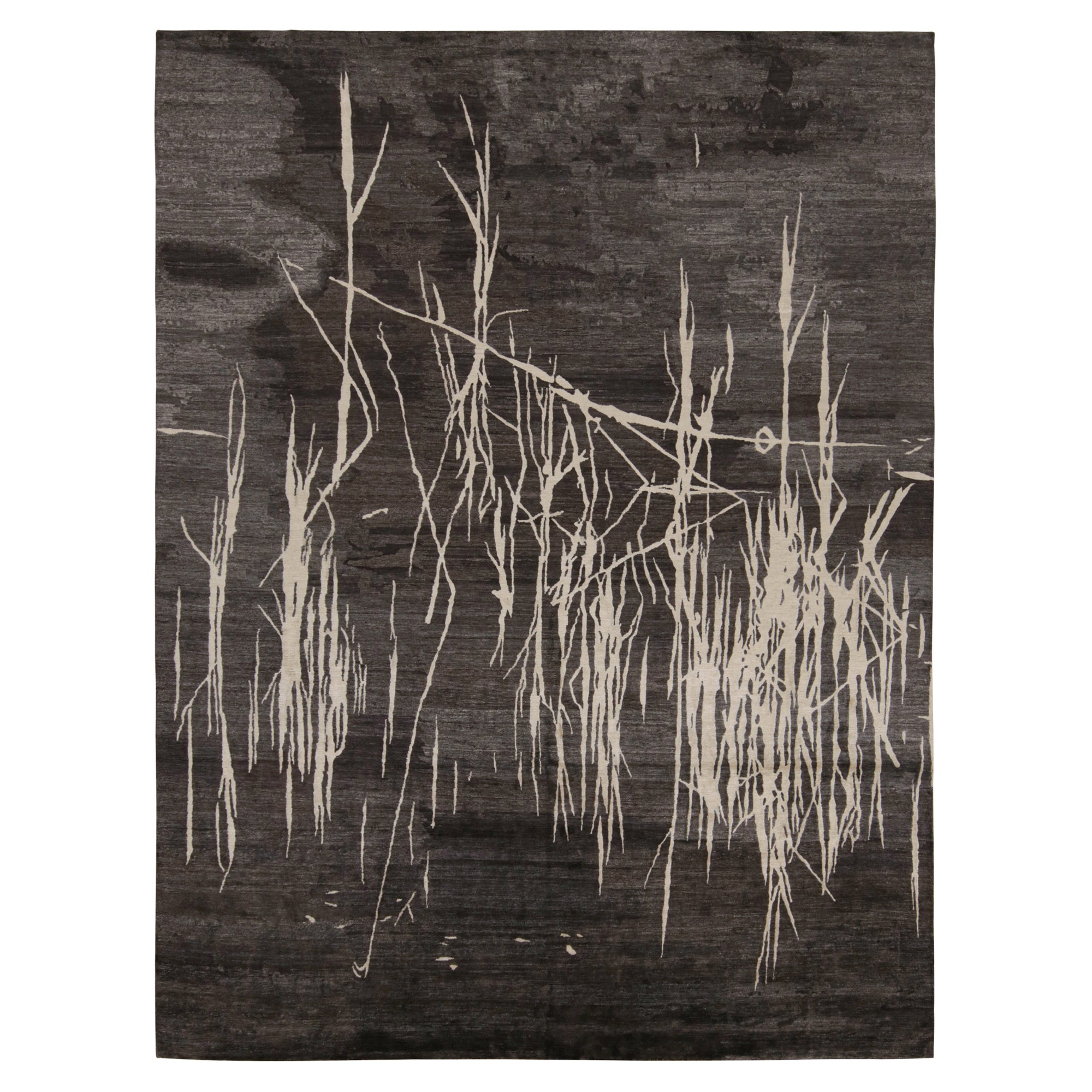 Rug & Kilim’s Modern Abstract Rug “Water Wonder Night” in Black and White For Sale