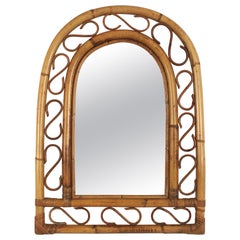 Franco Albini Style Bamboo Rattan Mirror with Arched Top