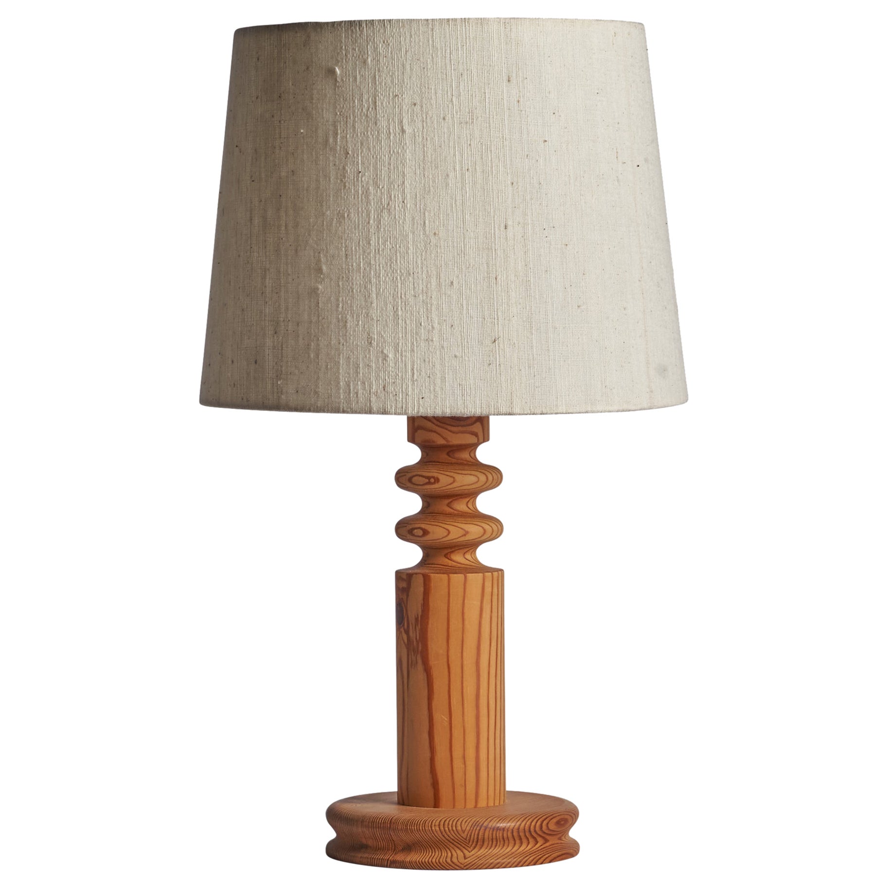 Uno Kristiansson, Table Lamp, Pine, Fabric, Sweden, 1970s For Sale