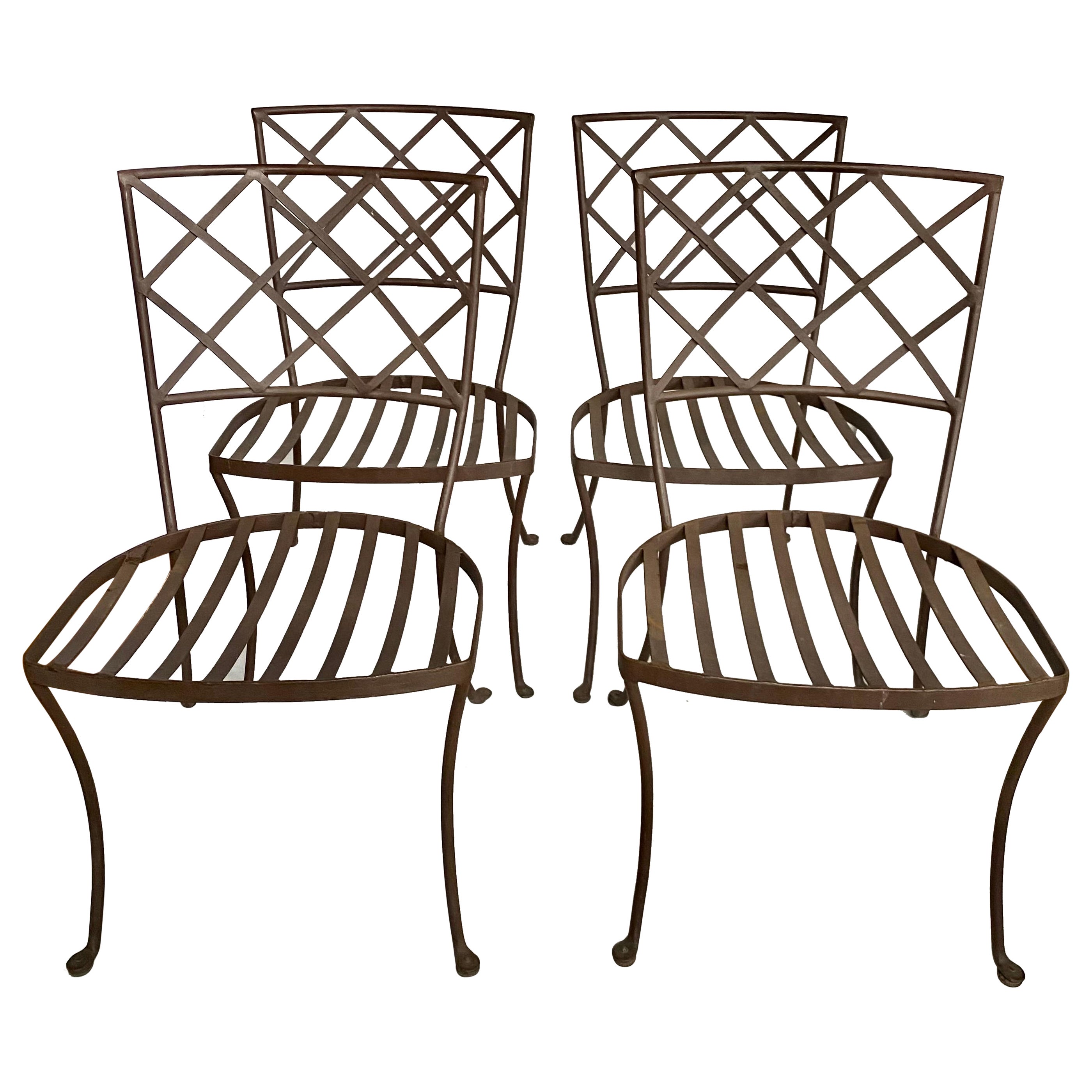 Mid Century Russell Woodard Outdoor Iron Garden Dining Chairs, Set of 4 