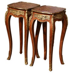 Pair Mid-Century French Louis XV Marquetry Inlaid and Ormolu Mounted Side Tables