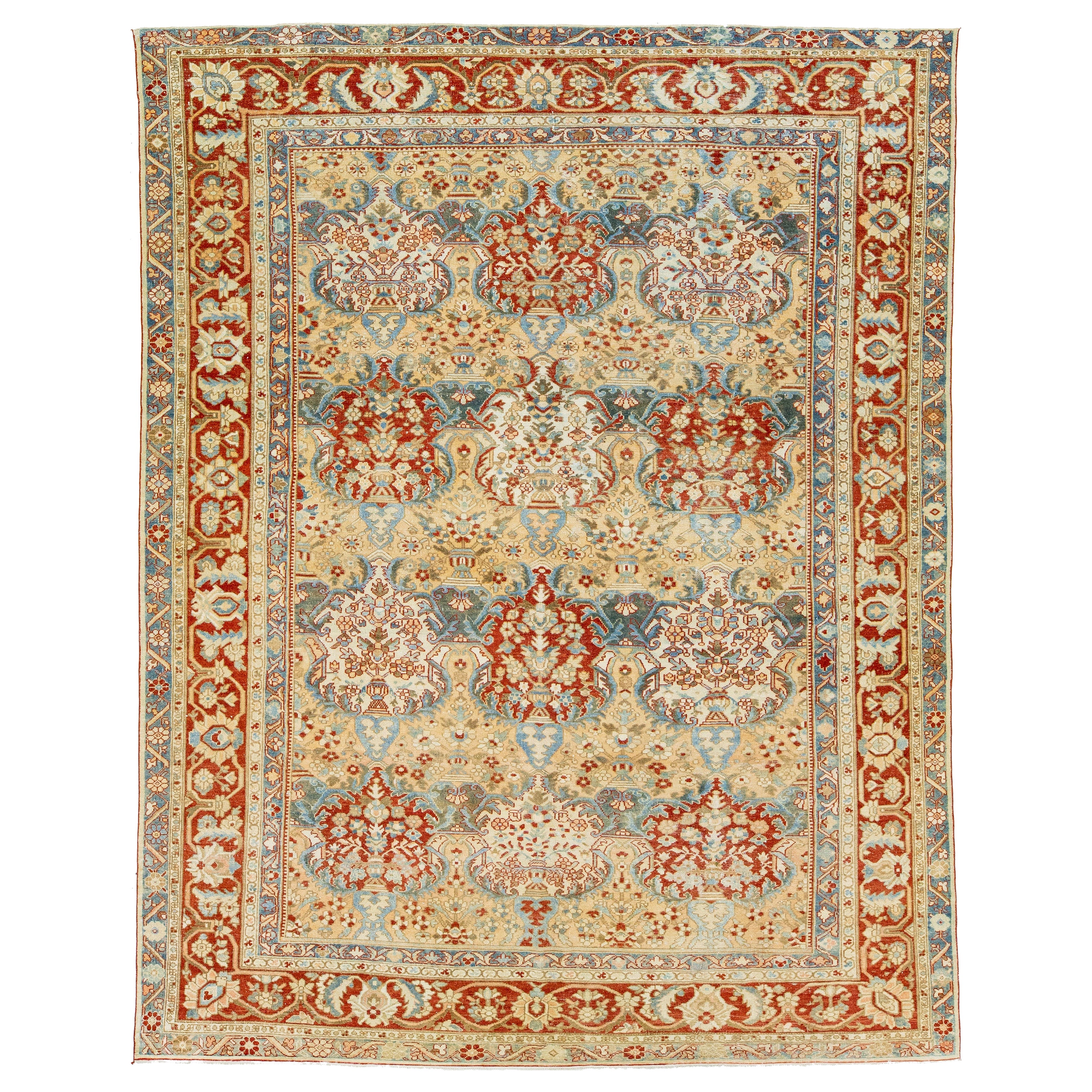 1920s Antique Persian Bakhtiari Wool Rug with a Tan Color and Allover Pattern