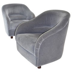 Pair of Signed Ward Bennett for Brickell Assoc Tub Lounge Chairs in Gray Mohair