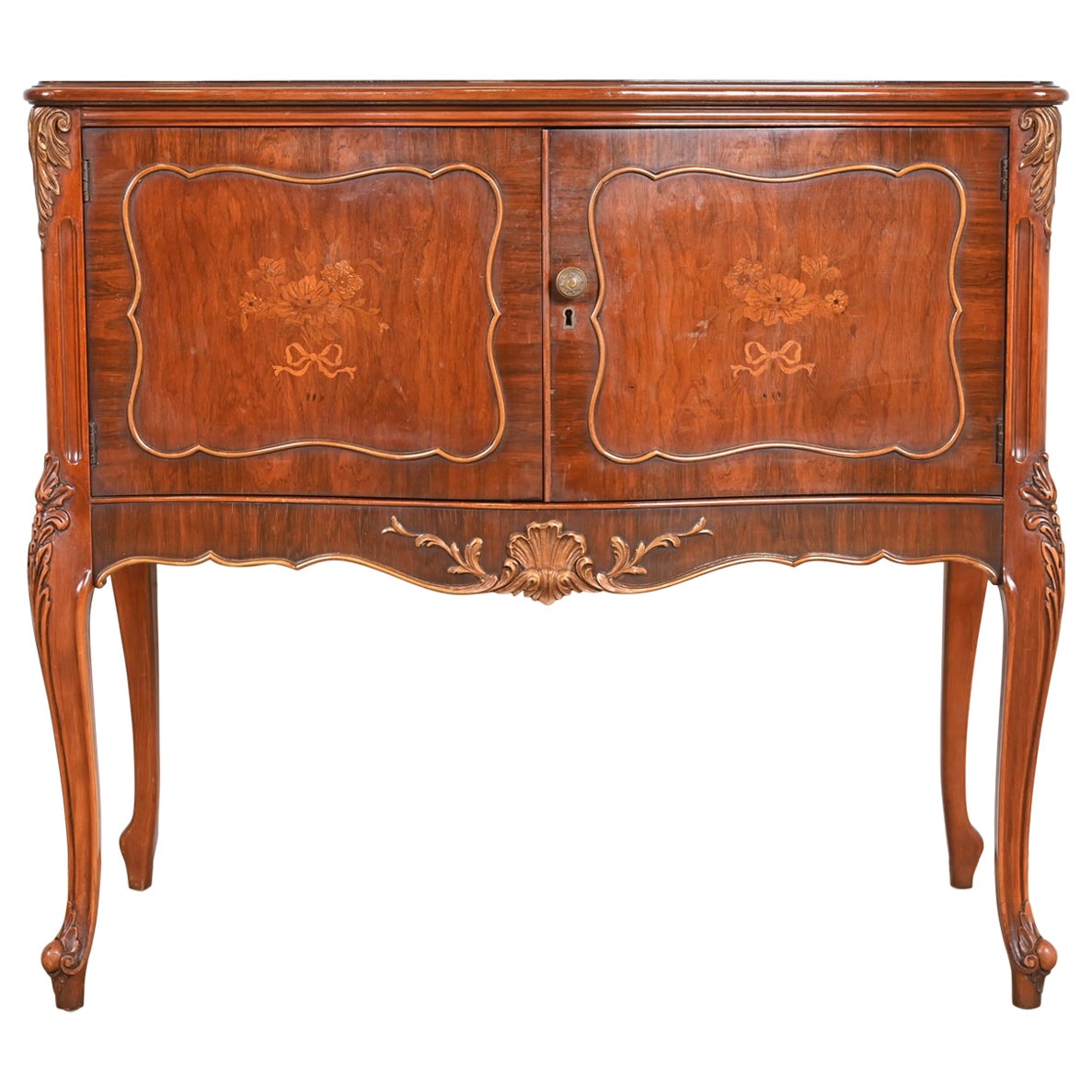 Romweber French Provincial Louis XV Carved Rosewood Server or Bar Cabinet, 1920s