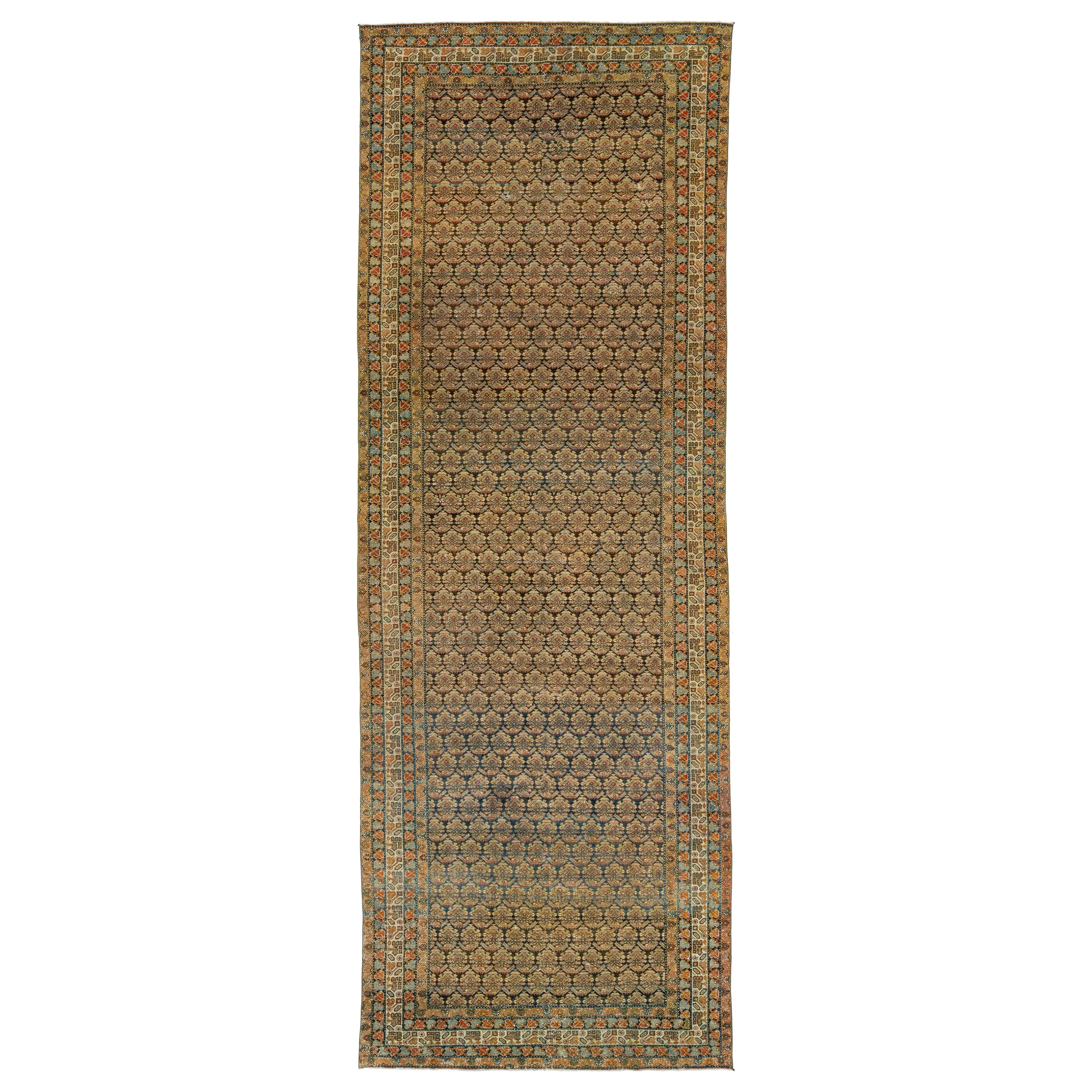 Brauner handgefertigter antiker persischer Malayer-Wollteppich mit Allover-Muster