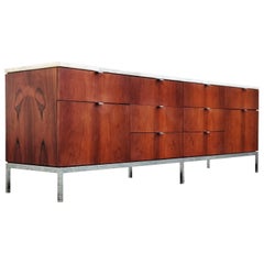 74" Long Calacatta Marble Rosewood Florence Knoll Executive Credenza Cabinet