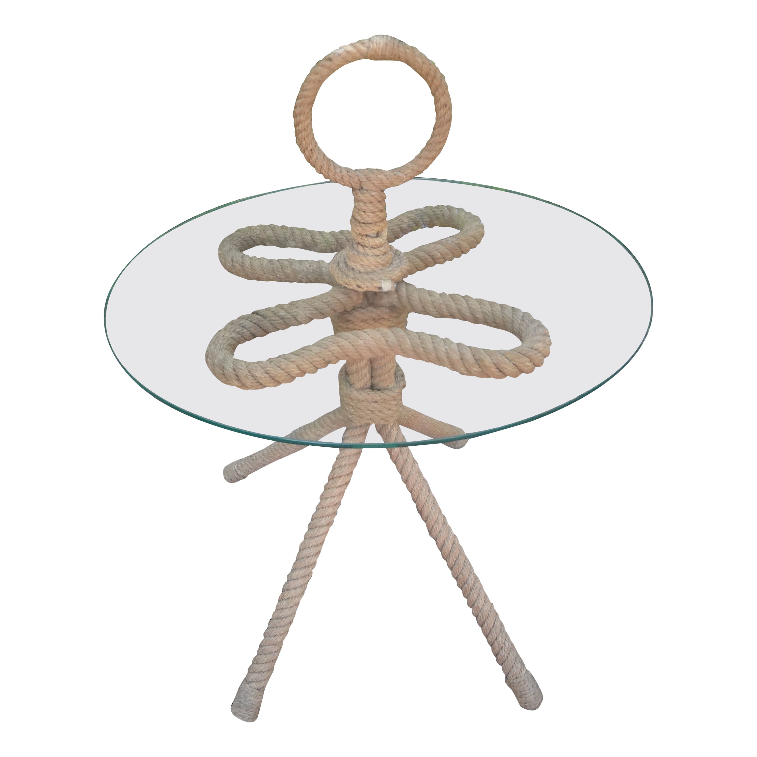 French Audoux & Minet Rope And Glass Table