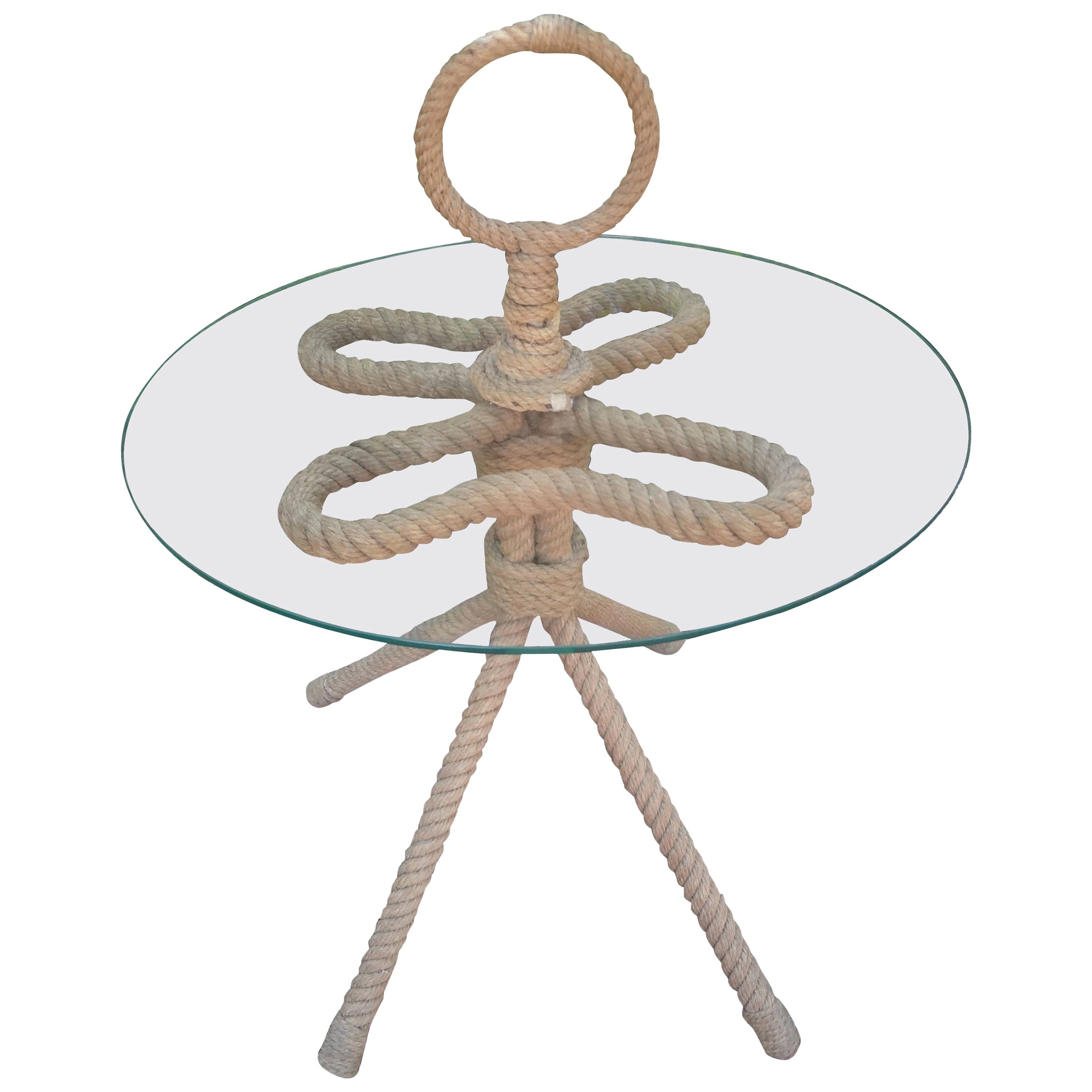 Französischer Tisch aus Seil und Glas von Audoux & Minet