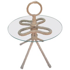 Französischer Tisch aus Seil und Glas von Audoux & Minet